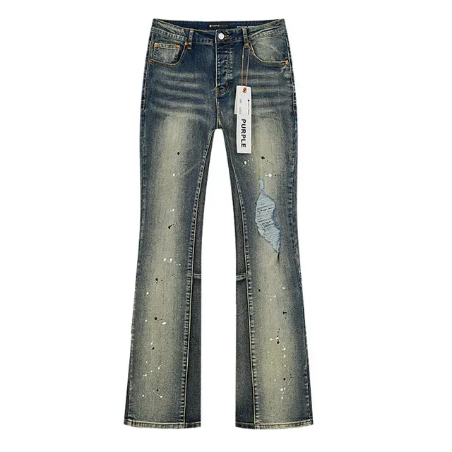 Purple Brand Distressed Paint-Splatter Flared Jeans 2