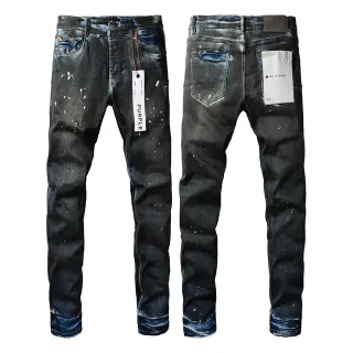 Purple Brand Paint-Splatter Distressed Dark Wash Jeans