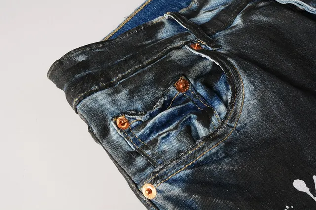 Purple Brand Paint-Splatter Distressed Dark Wash Jeans 10