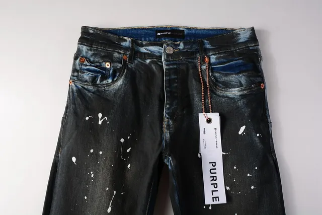 Purple Brand Paint-Splatter Distressed Dark Wash Jeans 13