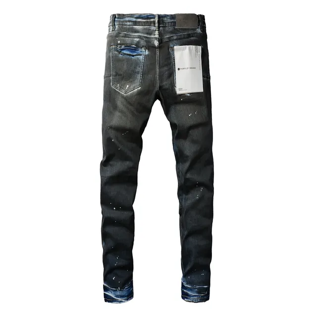 Purple Brand Paint-Splatter Distressed Dark Wash Jeans 14