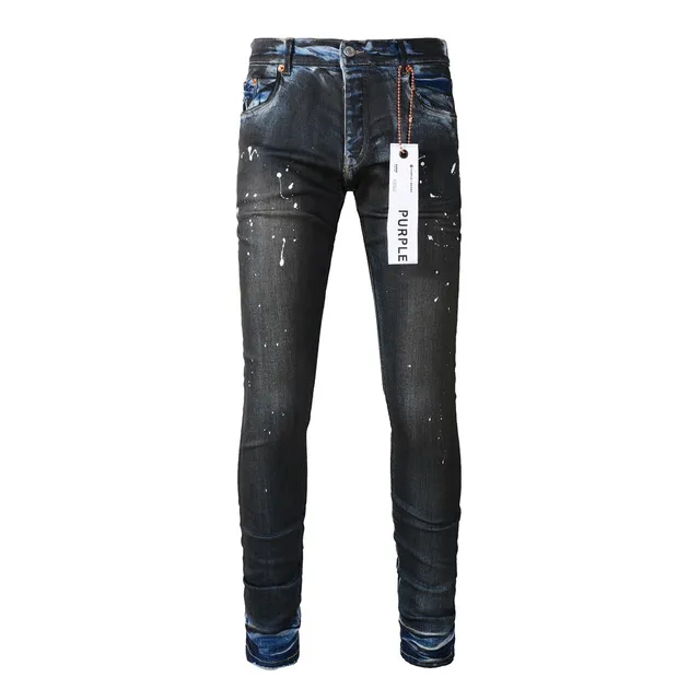 Purple Brand Paint-Splatter Distressed Dark Wash Jeans 17