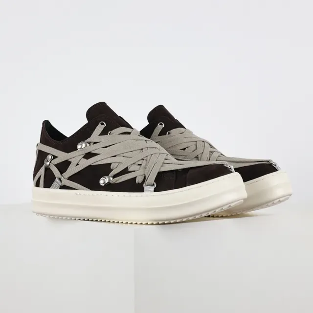 Rick Owens Brown Gray Suede Upper Multi-Layer Crisscross Lacing Lifestyle Sneakers 3