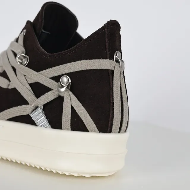 Rick Owens Brown Gray Suede Upper Multi-Layer Crisscross Lacing Lifestyle Sneakers 4