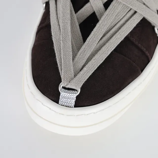 Rick Owens Brown Gray Suede Upper Multi-Layer Crisscross Lacing Lifestyle Sneakers 5