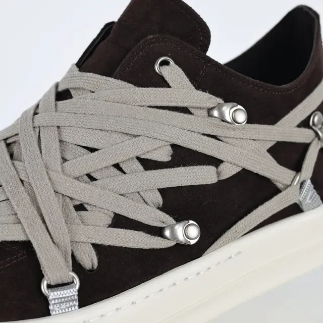 Rick Owens Brown Gray Suede Upper Multi-Layer Crisscross Lacing Lifestyle Sneakers 6