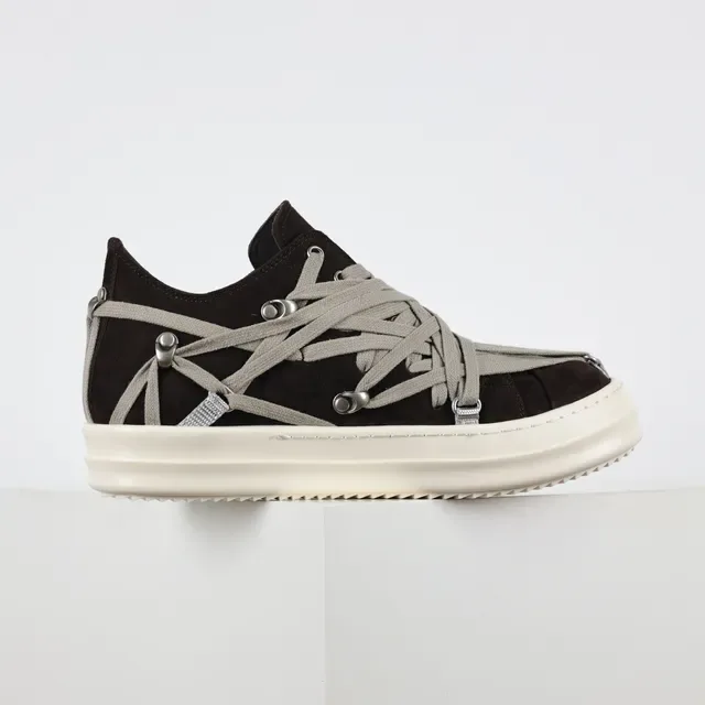 Rick Owens Brown Gray Suede Upper Multi-Layer Crisscross Lacing Lifestyle Sneakers 7