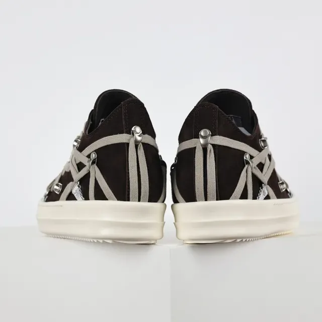Rick Owens Brown Gray Suede Upper Multi-Layer Crisscross Lacing Lifestyle Sneakers 8