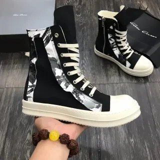 Rick Owens DRKSHDW Black White High-Top Platform Asymmetrical Paneling Ankle Boots