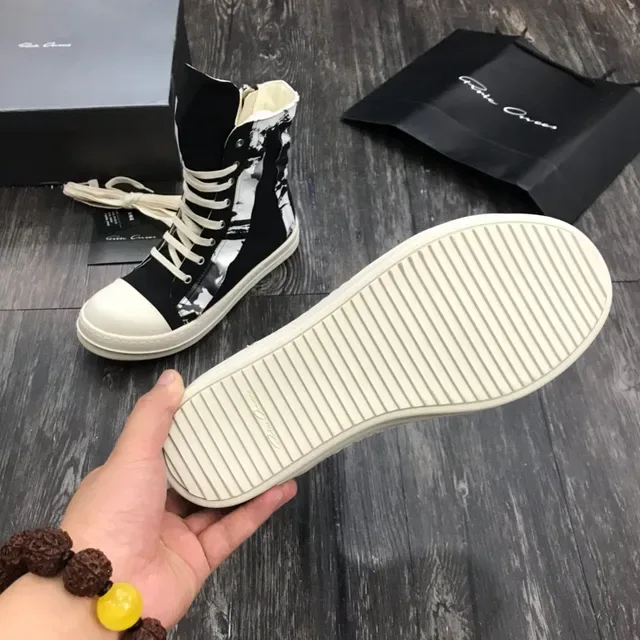 Rick Owens DRKSHDW Black White 高帮平台 不对称面板 踝靴 2