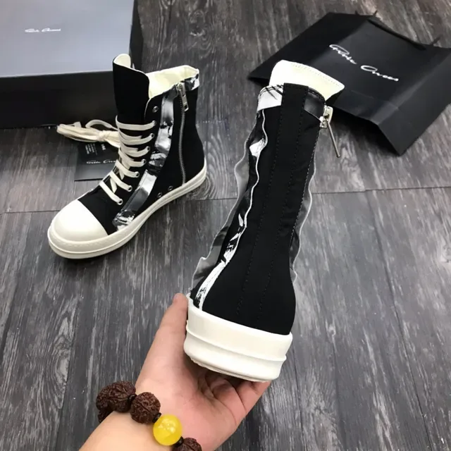 Rick Owens DRKSHDW Black White 高帮平台 不对称面板 踝靴 3
