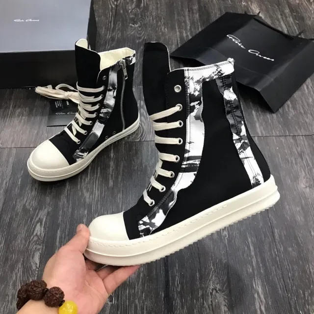 Rick Owens DRKSHDW Black White 高帮平台 不对称面板 踝靴 4