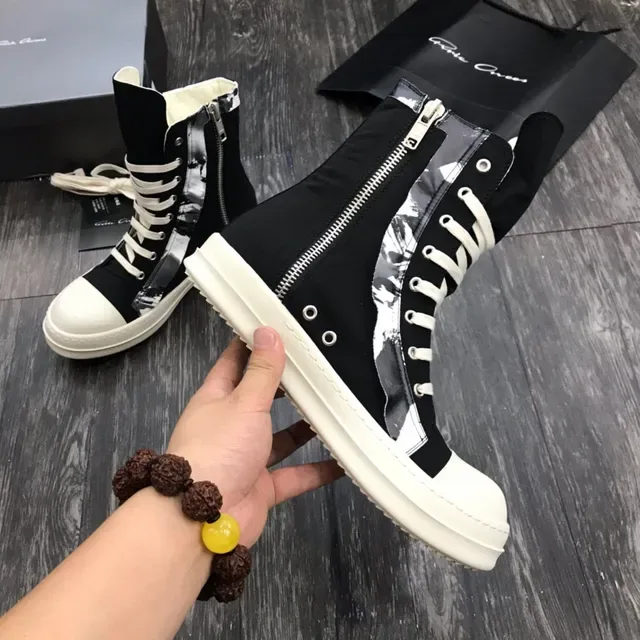 Rick Owens DRKSHDW Black White 高帮平台 不对称面板 踝靴 5