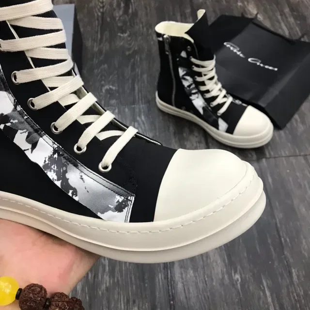 Rick Owens DRKSHDW Black White 高帮平台 不对称面板 踝靴 6