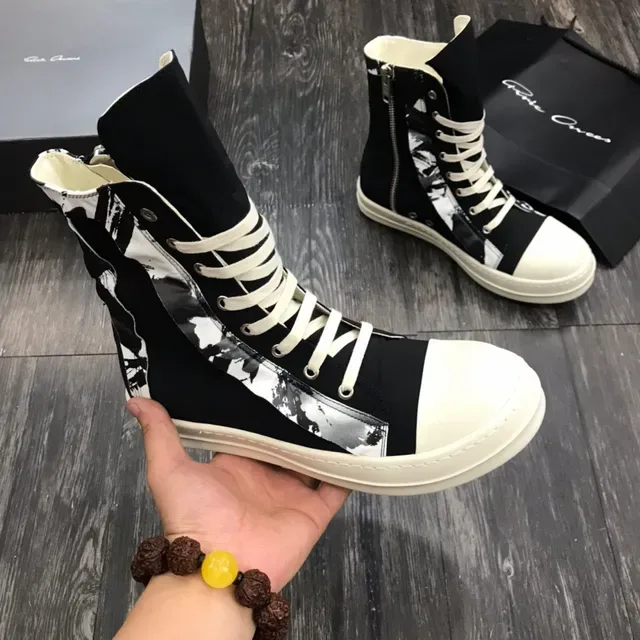 Rick Owens DRKSHDW Black White 高帮平台 不对称面板 踝靴 7