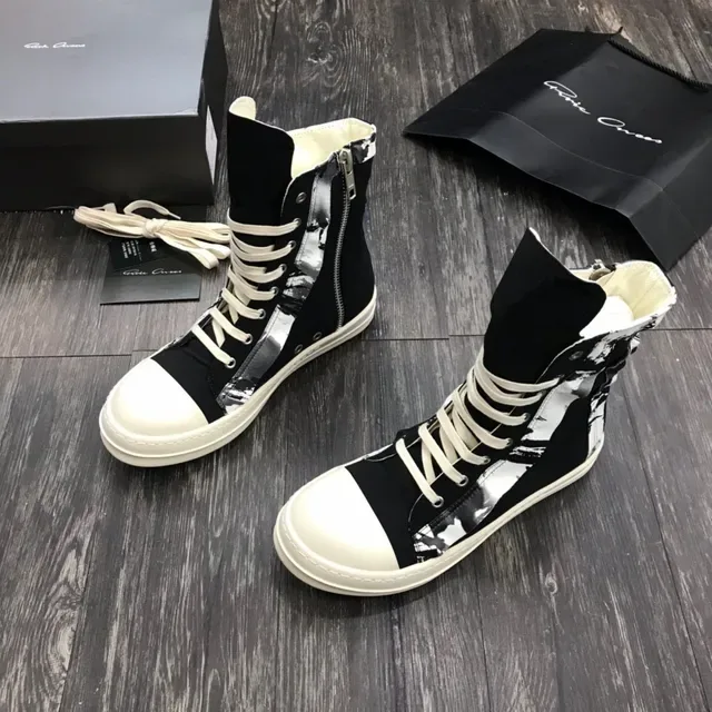 Rick Owens DRKSHDW Black White 高帮平台 不对称面板 踝靴 8