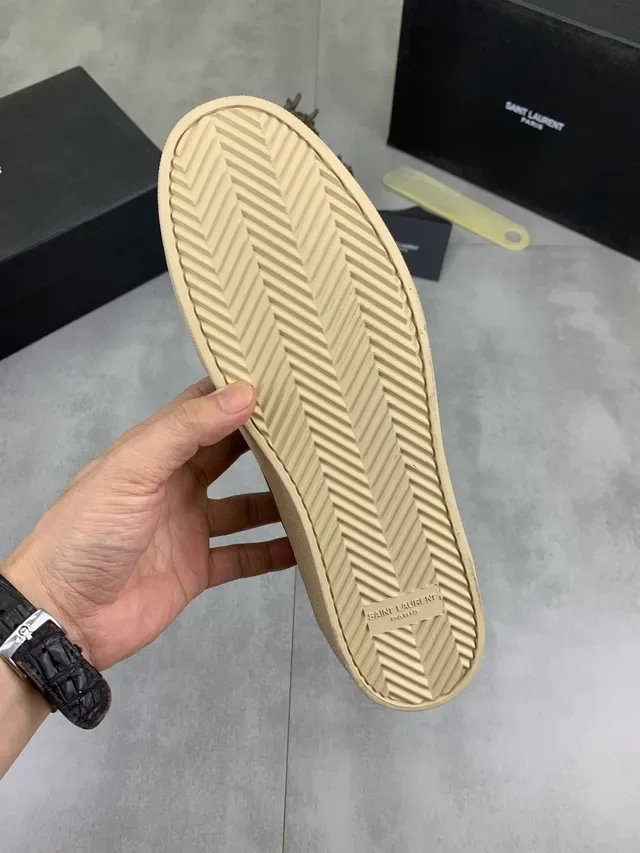 Saint Laurent Verde Ejército Blanco Oliva Ante Bordado Marca Estilo de vida Zapatos 3