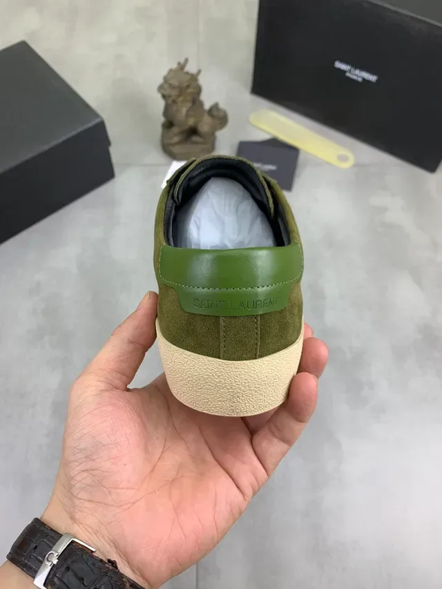Saint Laurent Verde Ejército Blanco Oliva Ante Bordado Marca Estilo de vida Zapatos 4