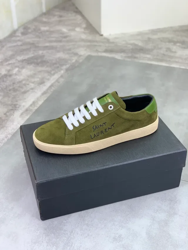 Saint Laurent Verde Ejército Blanco Oliva Ante Bordado Marca Estilo de vida Zapatos 5