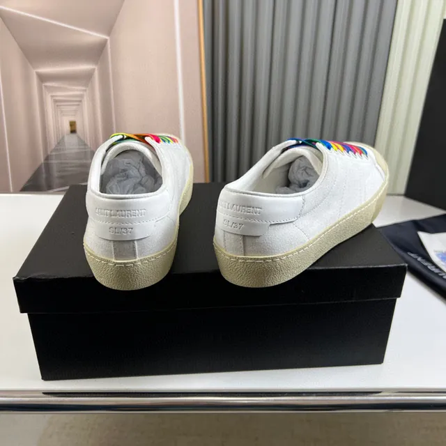 Saint Laurent Beige Multicolor Canvas Upper Rainbow Laces Sneakers 5