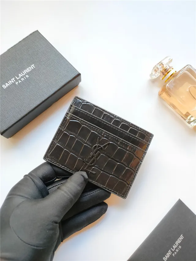 Saint Laurent Porte-cartes en Cuir Noir et Or Embossé Crocodile YSL Monogram 10