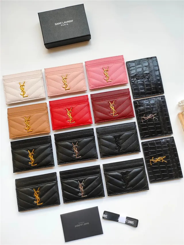 Saint Laurent Porte-cartes en Cuir Noir et Or Embossé Crocodile YSL Monogram 19