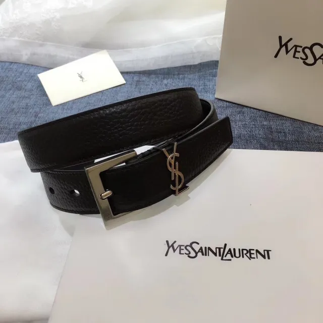 Saint Laurent Cinto Clássico com Monograma Preto Dourado Fivela Texturizada de Couro 16