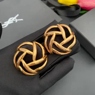 Saint Laurent 金色黑色交织结式抛光金属耳环