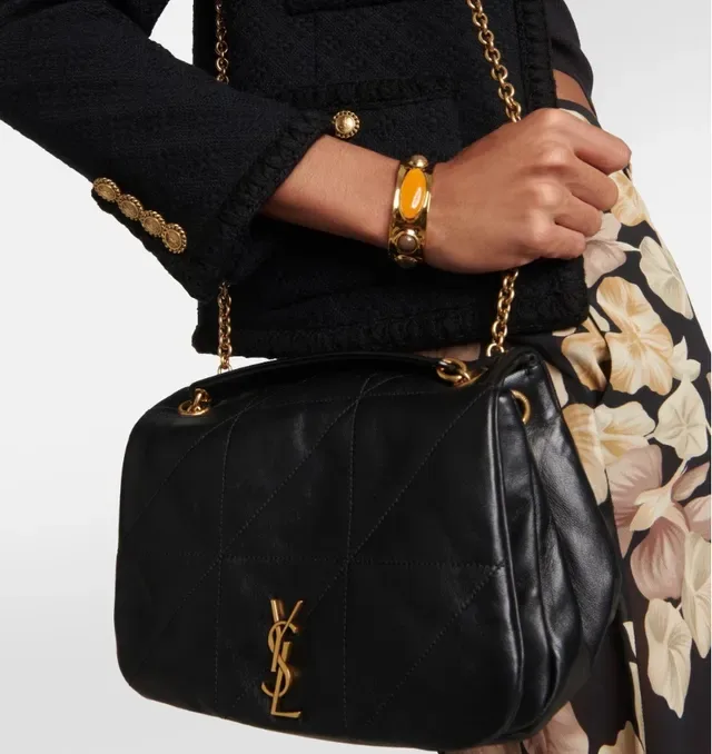 Saint Laurent Bracelet Triple Cabochon Orange et Brun Doré 3