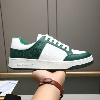 Saint Laurent Loulou White Green Panelled Construction Pebbled Leather Lifestyle Sneakers