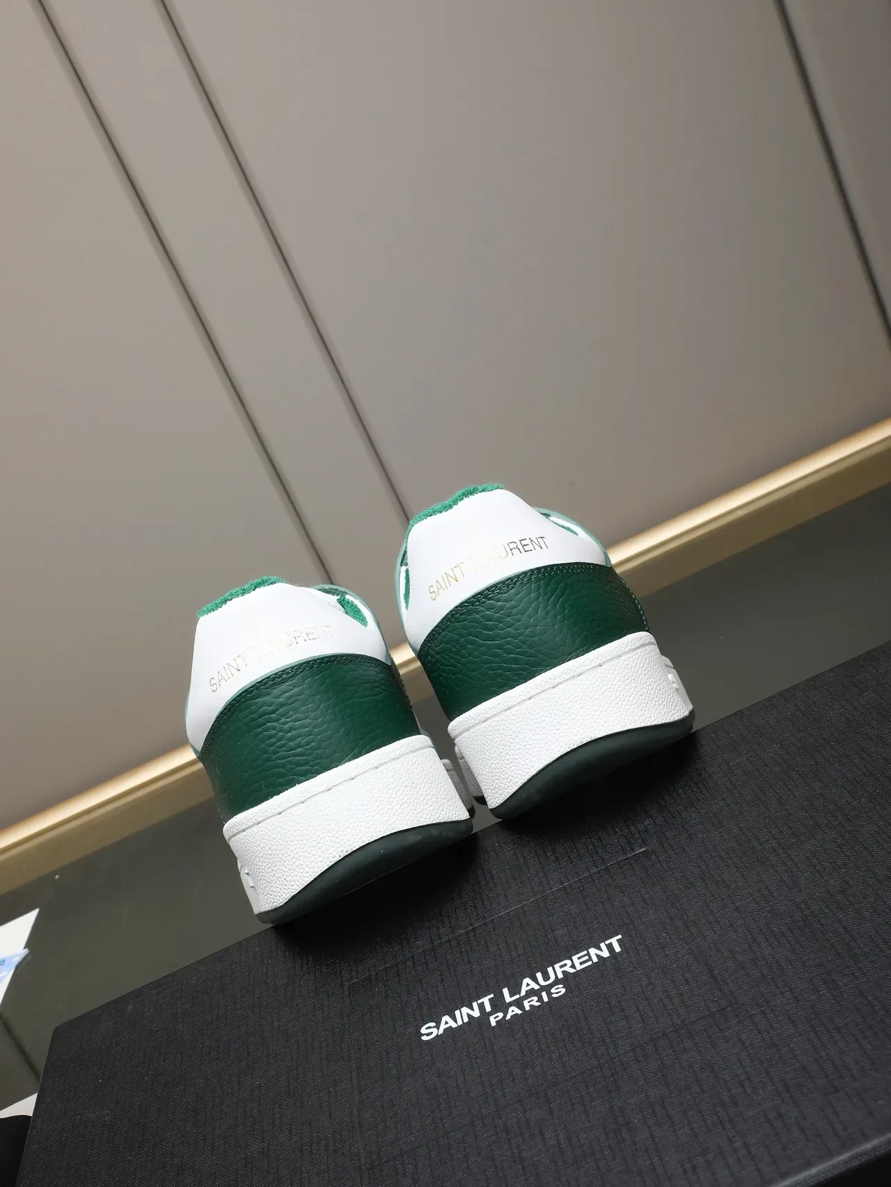 Saint Laurent Loulou White Green Panelled Construction Pebbled Leather Lifestyle Sneakers 3