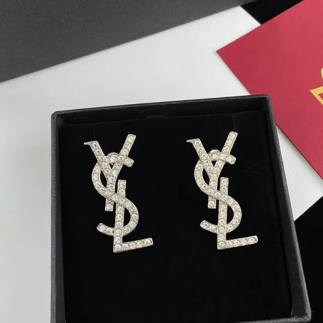 Saint Laurent Monogram Brooch Crystal-Encrusted Silver-Tone YSL Brooch 2