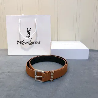 Saint Laurent Monogram Buckle 棕褐色麂皮革腰带