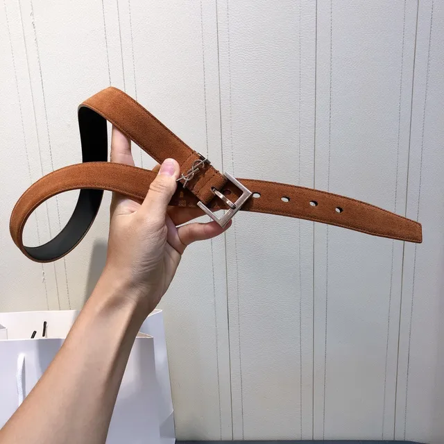 Saint Laurent Monogram Buckle Tan Suede Leather Belt 2