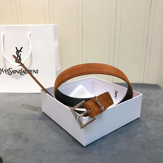 Saint Laurent Monogram Buckle Tan Suede Leather Belt 3