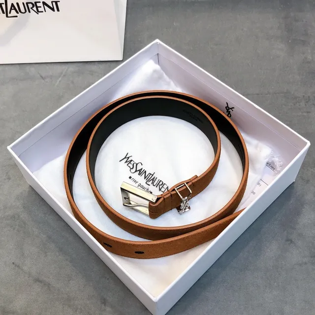 Saint Laurent Monogram Buckle Tan Suede Leather Belt 5