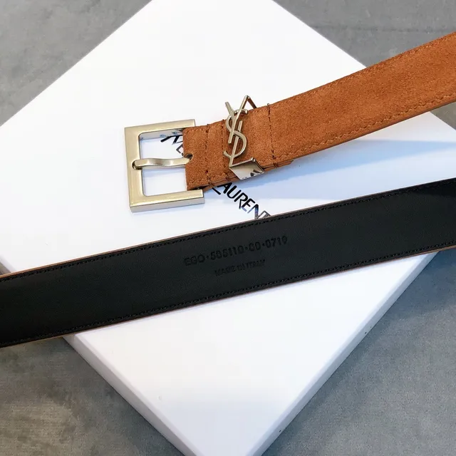 Saint Laurent Monogram Buckle Tan Suede Leather Belt 6