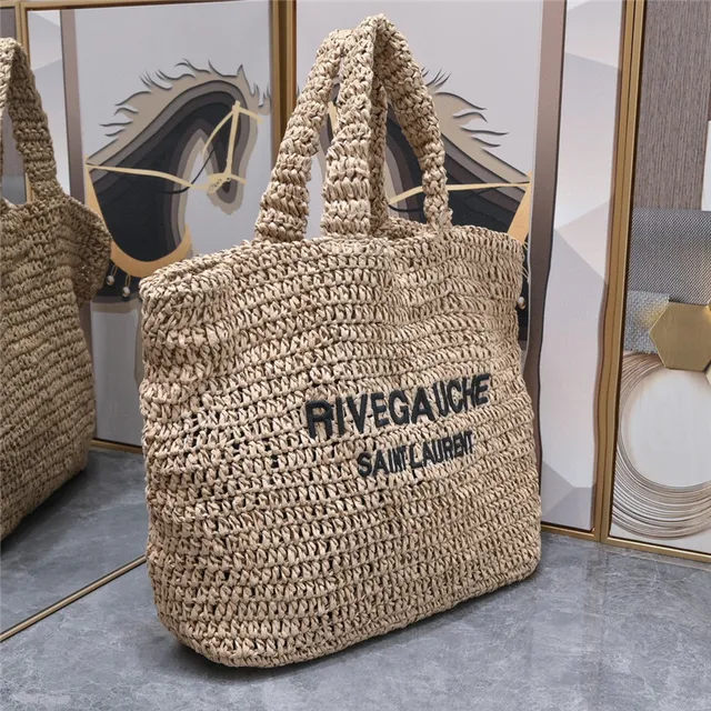 Saint Laurent Rive Gauche Beige Woven Tote Bag 9