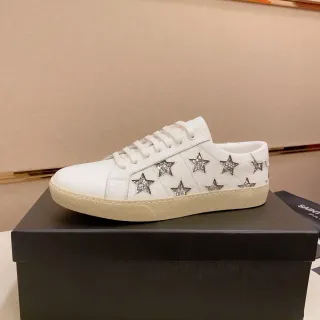 Saint Laurent White Silver Leather Glitter Star Embellishments Lifestyle Sneakers