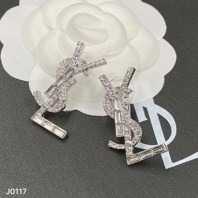 Saint Laurent YSL Monogram Crystal Pavé Earrings 2