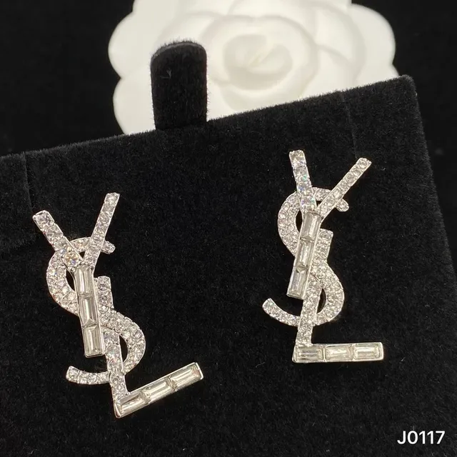 Saint Laurent YSL Monogram Crystal Pavé Earrings 4