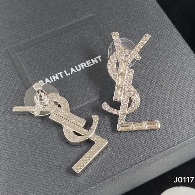 Saint Laurent YSL Monogram Crystal Pavé Earrings 5