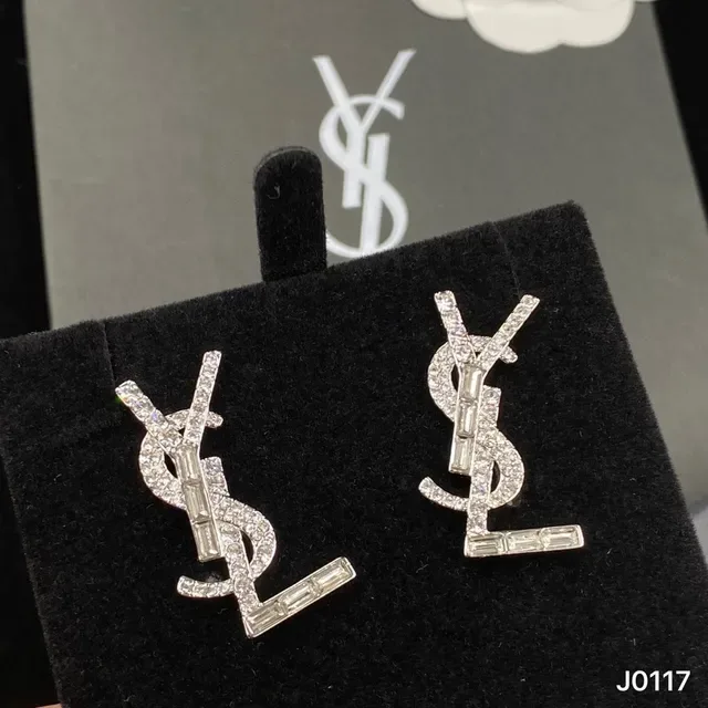 Saint Laurent YSL Monogram Crystal Pavé Earrings 6