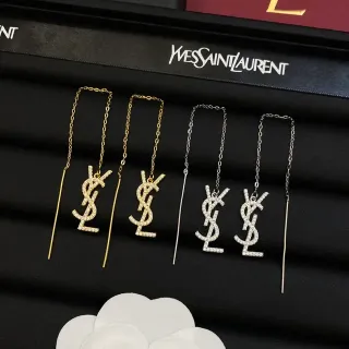Saint Laurent YSL Monogram Pavé Crystal Chain Drop Earrings