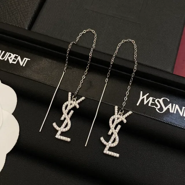 সেন্ট লোরাঁ YSL মনোগ্রাম পাবে ক্রিস্টাল চেইন ড্রপ ইয়ারিংস 4