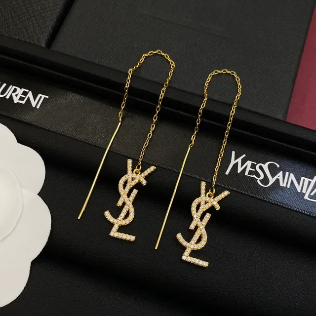 সেন্ট লোরাঁ YSL মনোগ্রাম পাবে ক্রিস্টাল চেইন ড্রপ ইয়ারিংস 5