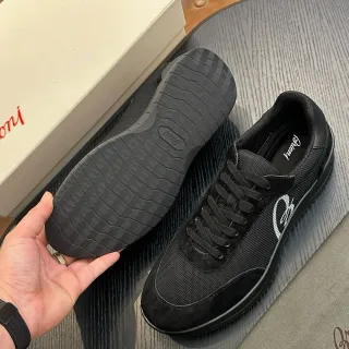Ferragamo Black Mesh and Suede Logo Sneaker