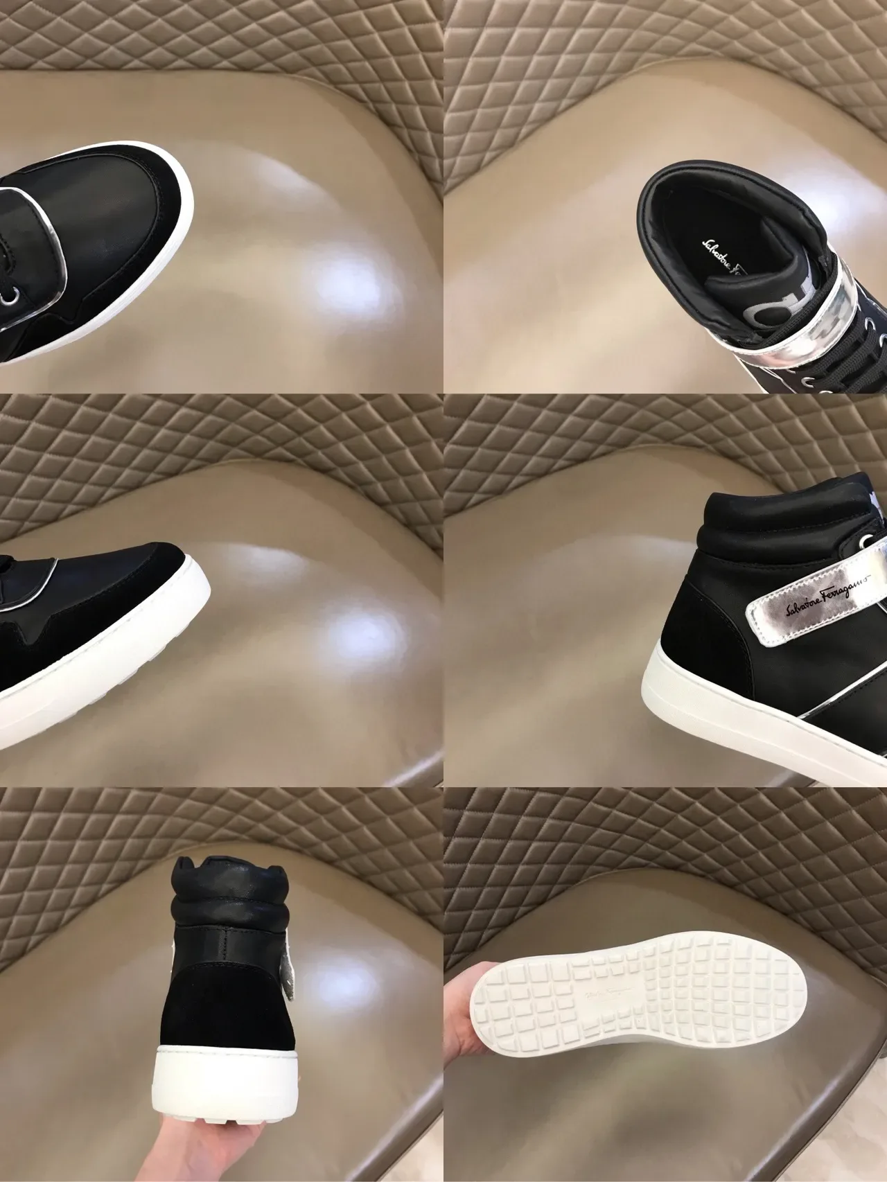 Salvatore Ferragamo Black White High-Top Leather Upper Lifestyle Sneakers 3