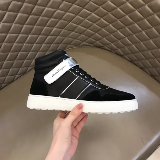 Salvatore Ferragamo Black White High-Top Leather Upper Lifestyle Sneakers 6