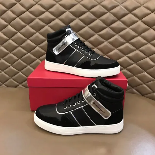 Salvatore Ferragamo Black White High-Top Leather Upper Lifestyle Sneakers 8
